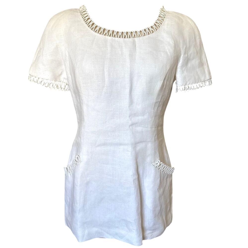 Vintage 60s Scaasi Dresses White Linen Micro Mini Dress Size 10